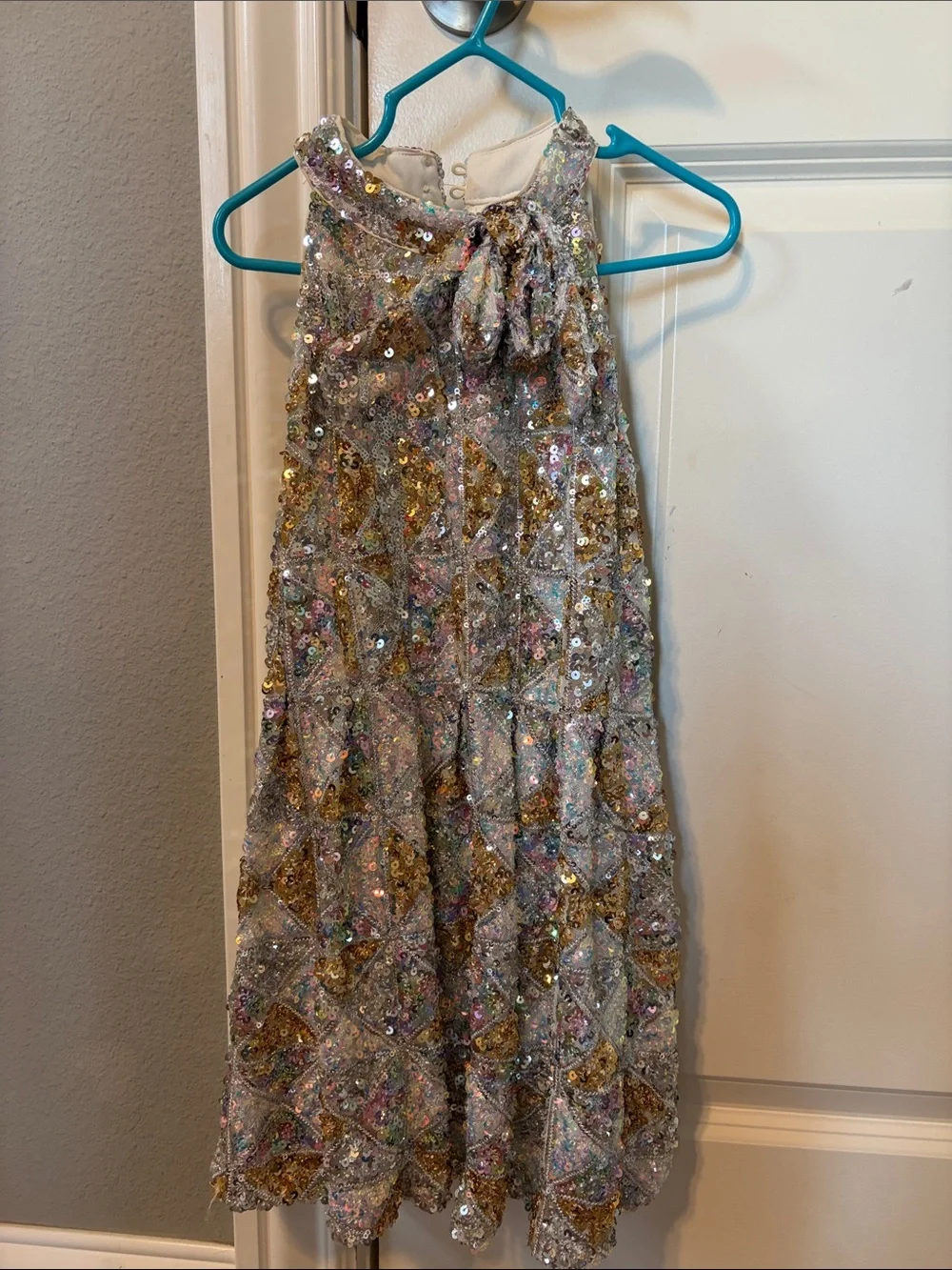 GB girls Silver Sequin Party Dress with Gold Accents